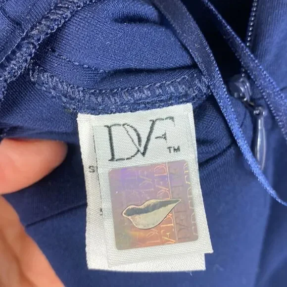 Diane Von Furstenberg DVF Serafina Ruffle Hem Navy Blue Dress Size 8 - Picture 10 of 11